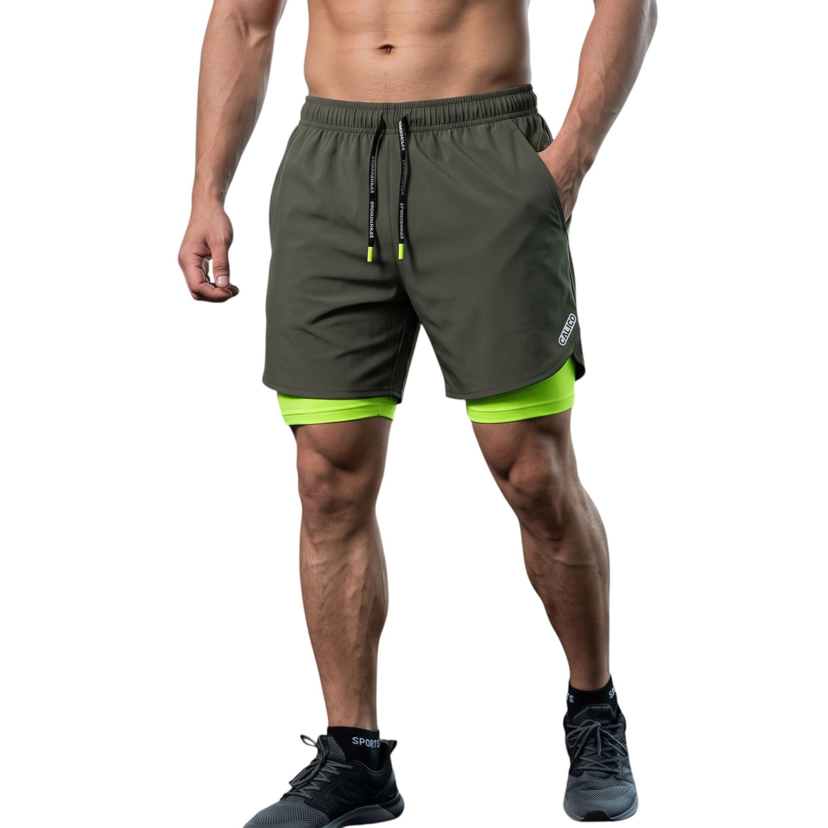 Calico Workout Shorts For Men -Olive