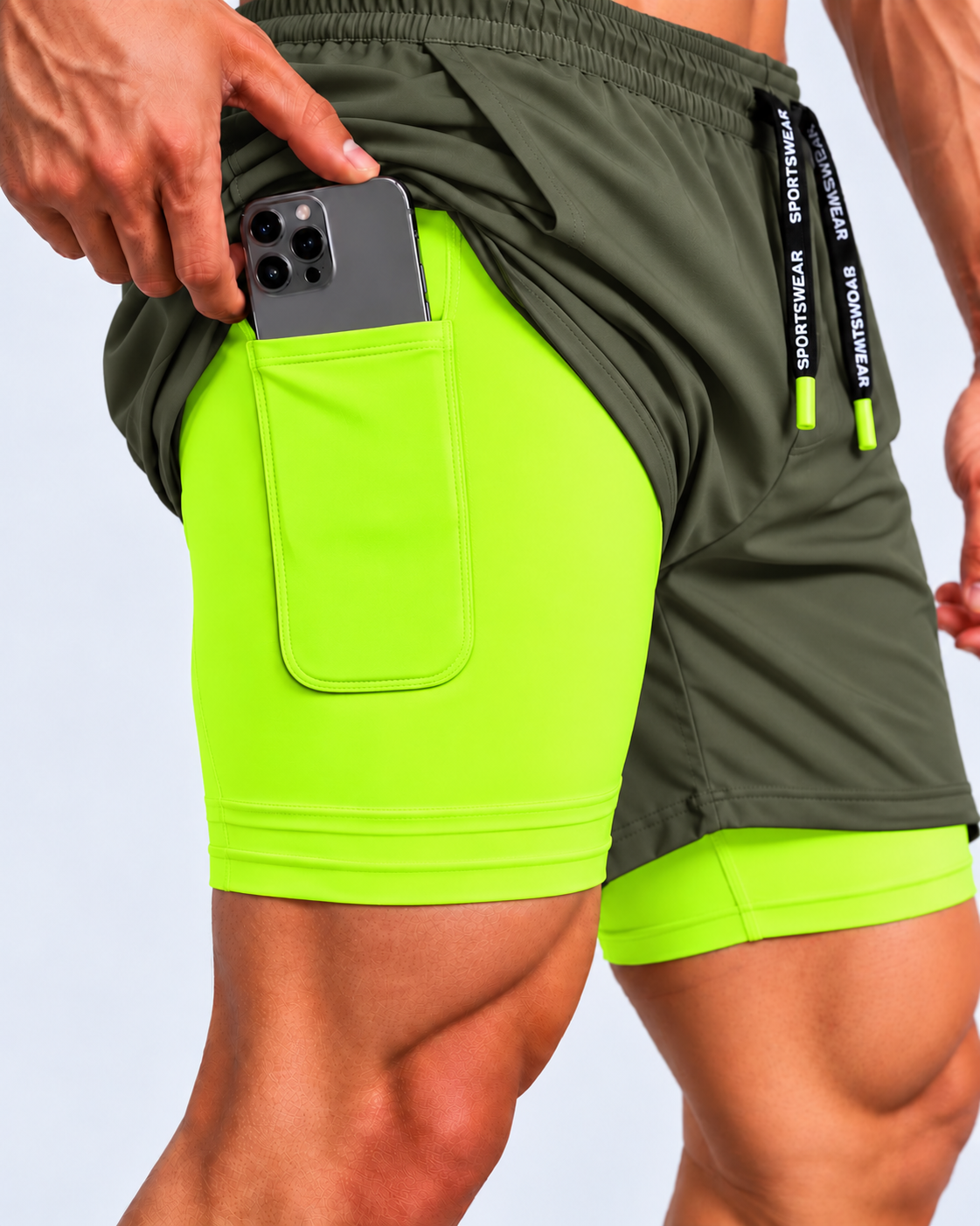 Calico Workout Shorts For Men -Olive