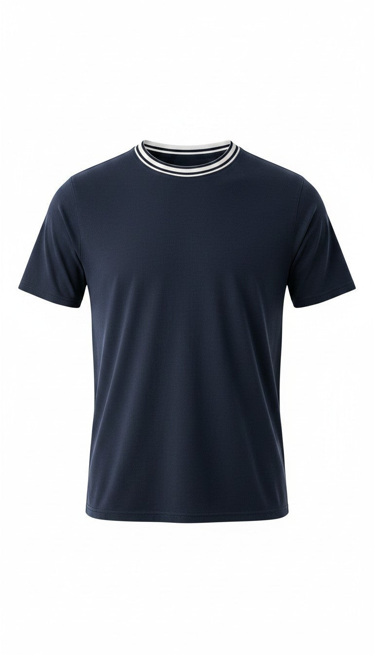 Men Classic Round Neck Cotton Spandex T Shirt - Navy