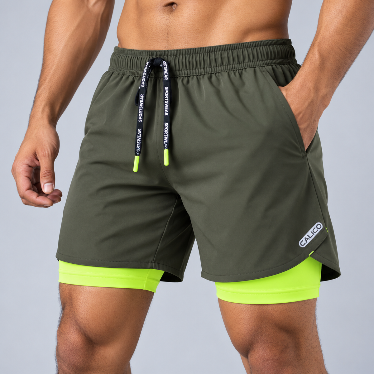 Calico Workout Shorts For Men -Olive