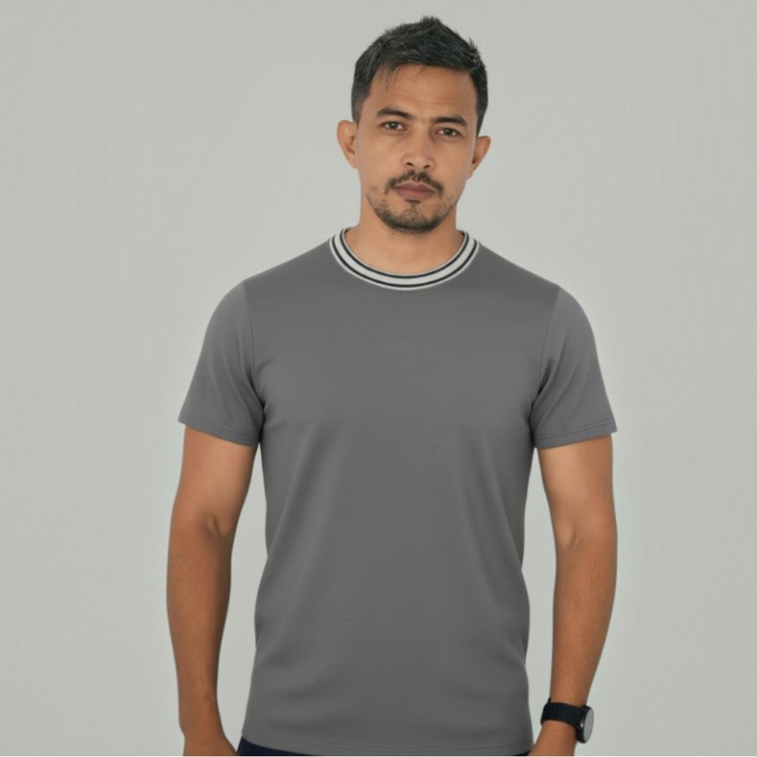 Men Classic Round Neck Cotton Spandex T Shirt - Grey