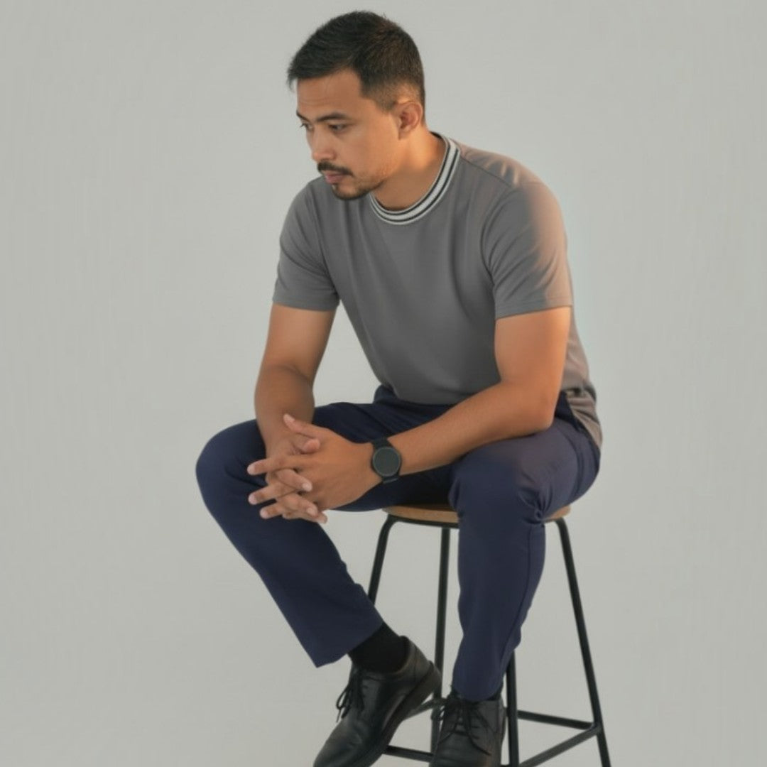Men Classic Round Neck Cotton Spandex T Shirt - Grey