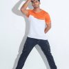 White Orange Cut and Sew Active Wear