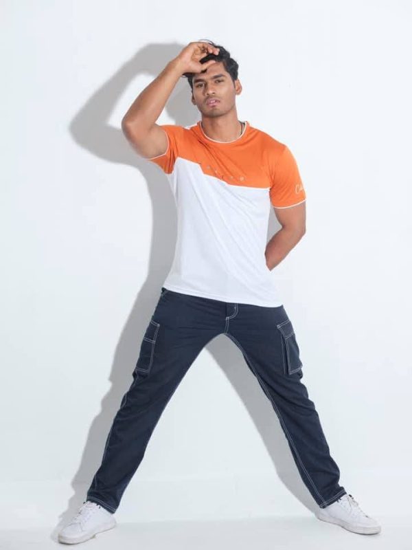 White Orange Cut and Sew Active Wear