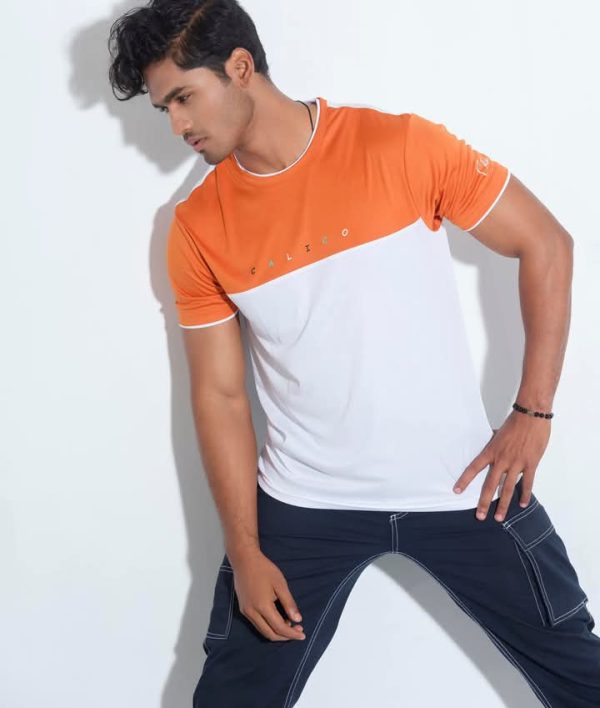 White Orange Cut and Sew Active Wear