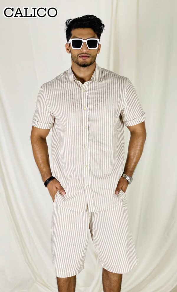 Brown stripe 100% cotton fabric Co-Ord set for Men