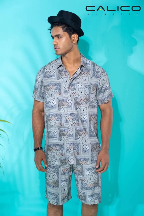 Tile print 100% Viscose fabric Co-Ord set for Men